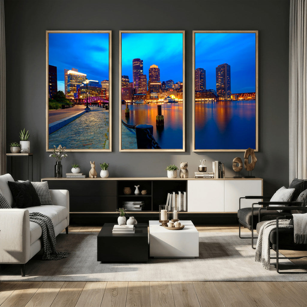 Boston Wall Art Canvas Print, Boston City Downtown Night Cityscape