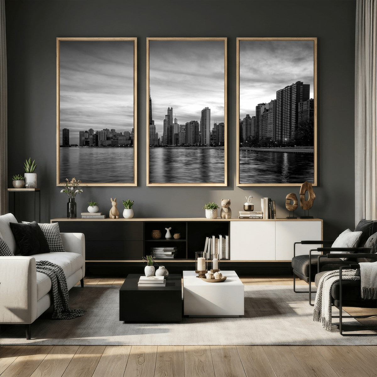 Chicago Wall Art Canvas Print, Chicago City Downtown Night Cityscape