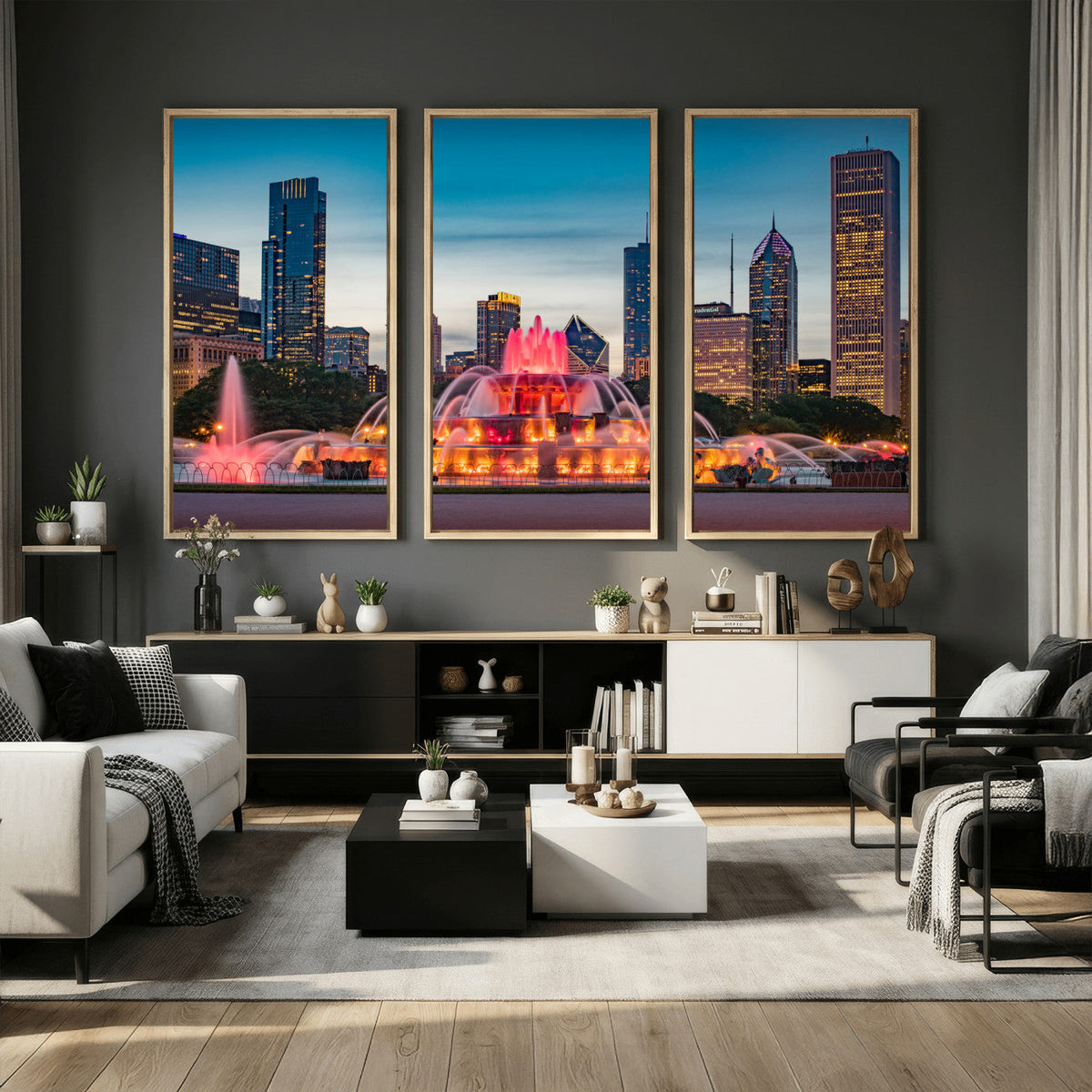 Chicago Wall Art Canvas Print - Chicago City Downtown Night Cityscape