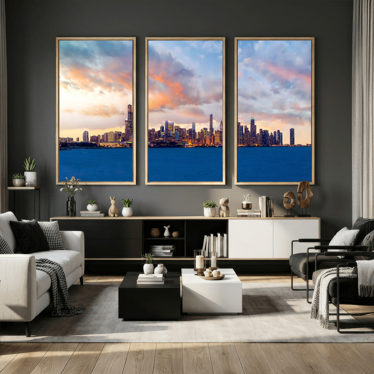 Chicago Wall Art Canvas Print - Chicago City Downtown Night Cityscape