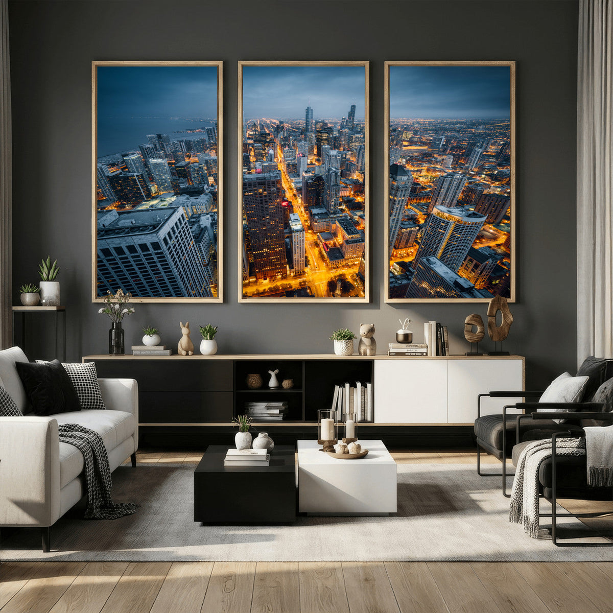 Chicago Wall Art Canvas Print - Chicago City Downtown Night Cityscape