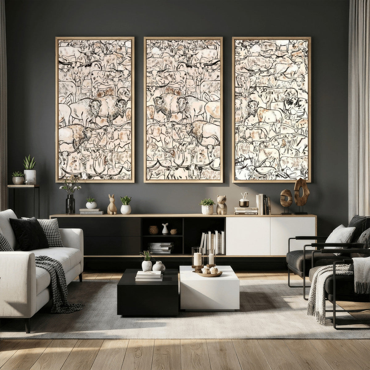 Abstract Bison Wall Art Canvas Print, Abstract Animal Art for Cabin Decor