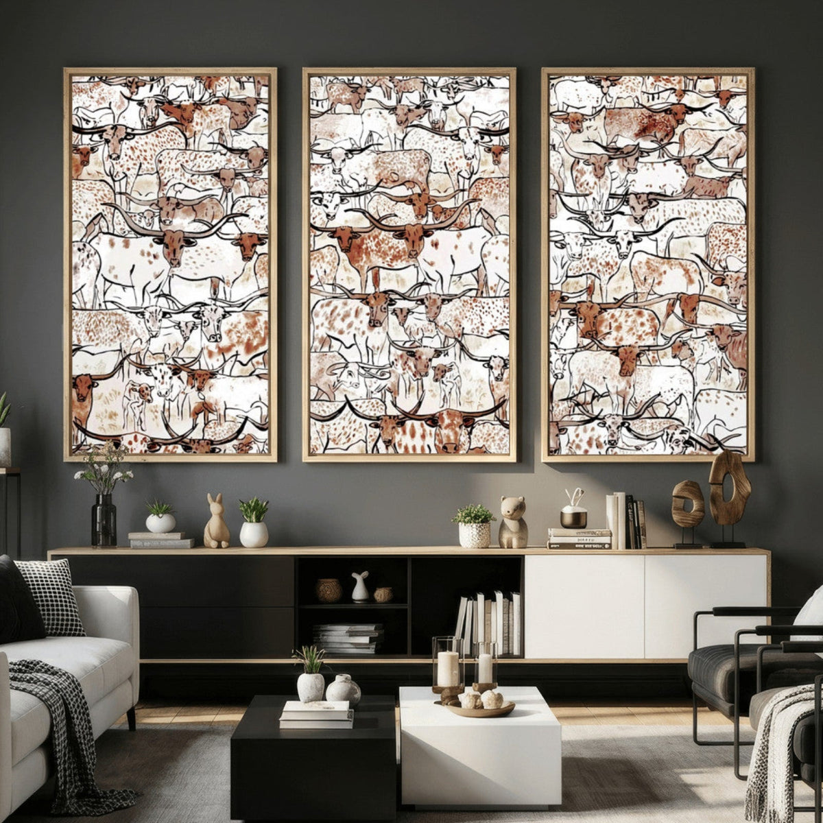 Abstract Longhorn Herd Wall Art Canvas Print