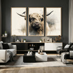 Abstract Highland Cow Wall Art Canvas Print, Rustic Farm Cattle Portrait