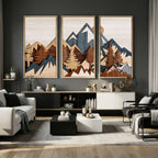 Layered Wooden Mountain Wall Art Canvas Print, Modern Rustic Forest and Pine Landscape