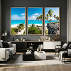 Tropical Beach Wall Art Canvas Print, Palm Tree Ocean Landscape Photography
