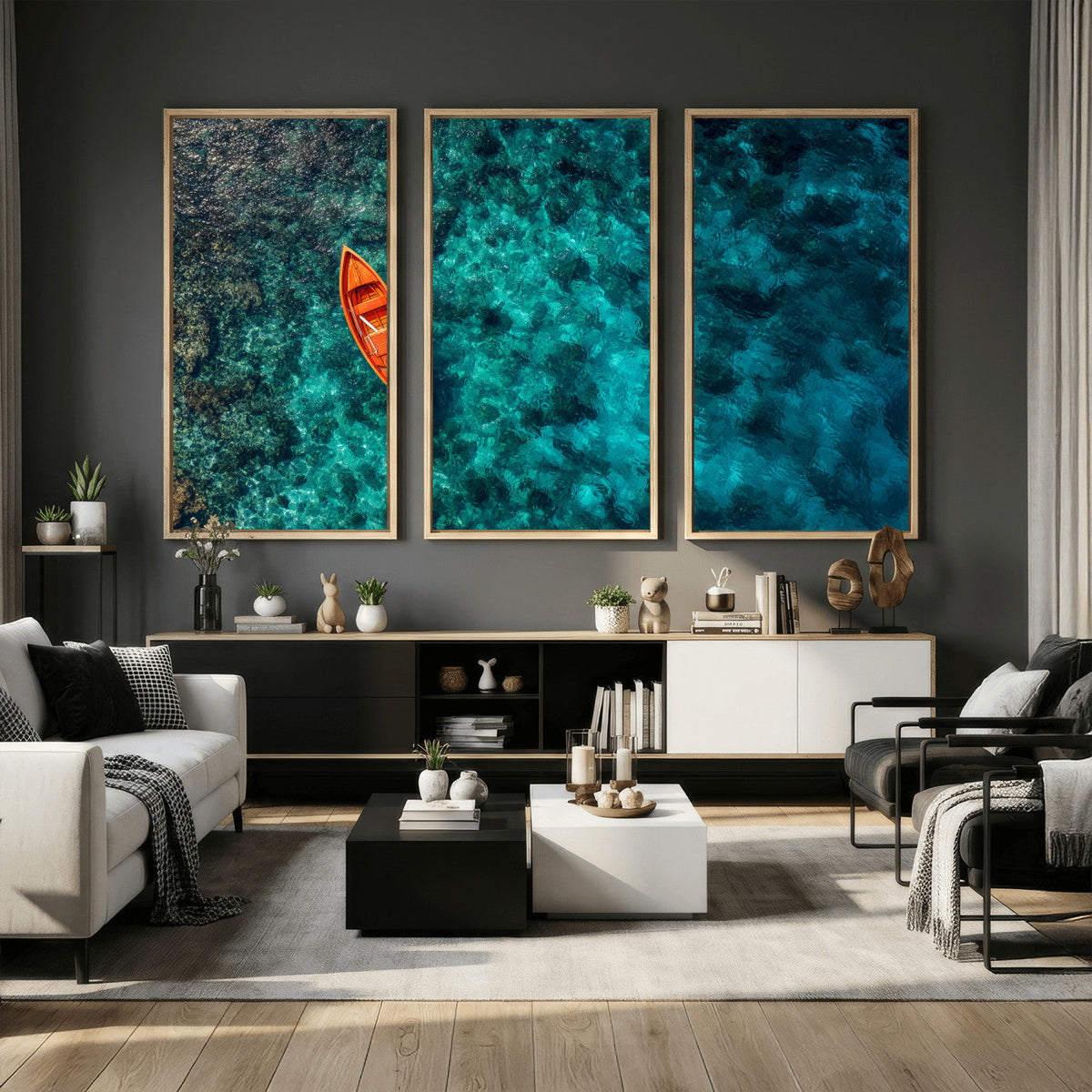 Turquoise Ocean Boat Wall Art Canvas Print