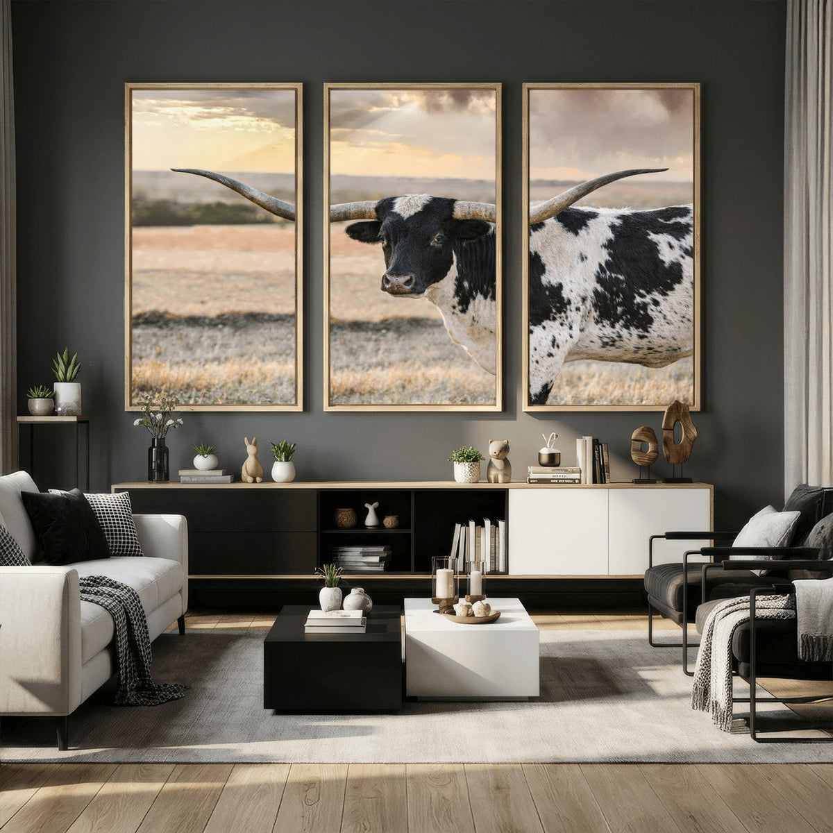 Texas Longhorn Bull Rustic Wall Art Canvas Print