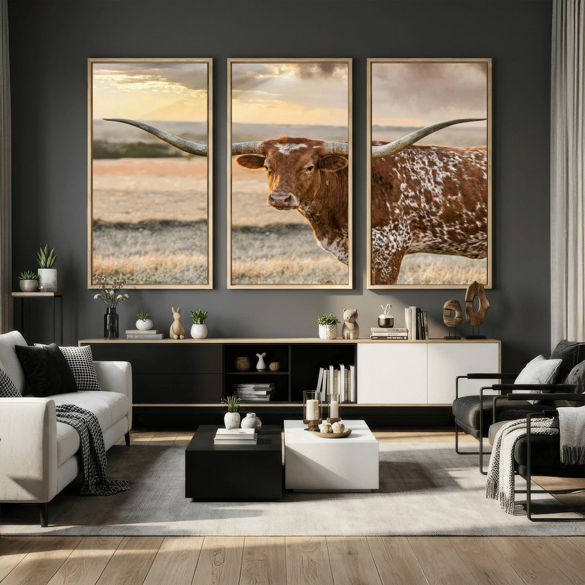 Texas Longhorn Wall Art Canvas Print, Western Ranch Bull Photography