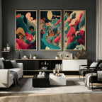 Colorful Japanese Landscape Print: Maximalist Panoramic Wall Art
