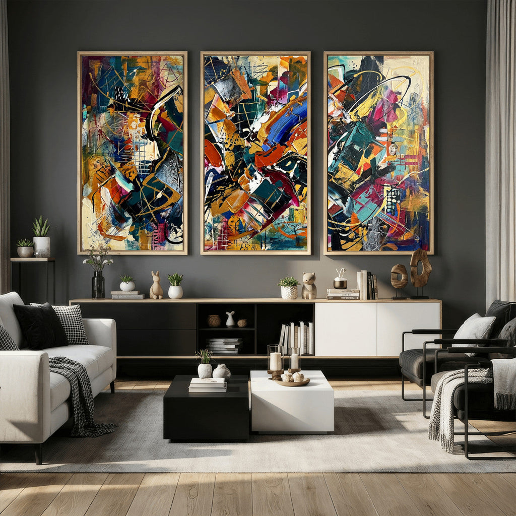 Geometric Abstract Wall Art Canvas Print, Orange Blue
