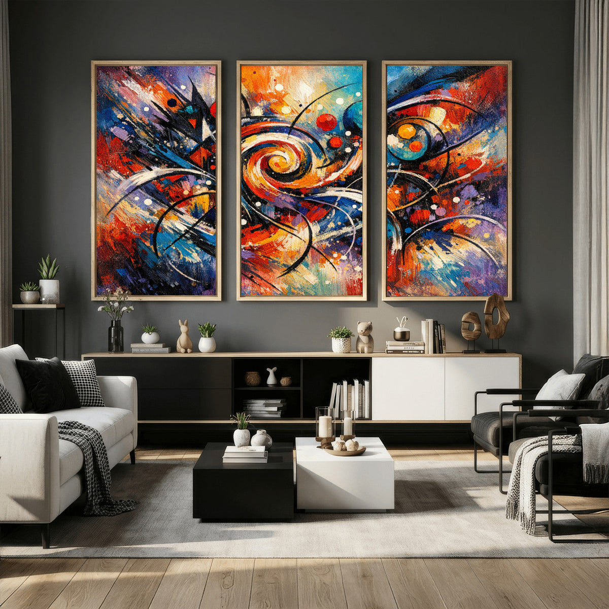 Geometric Abstract Wall Art Canvas Print, Orange Blue