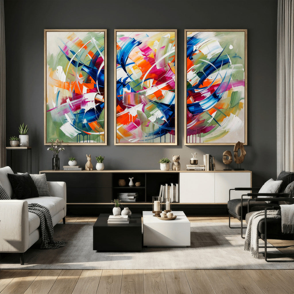 Geometric Abstract Wall Art Canvas Print, Orange Blue