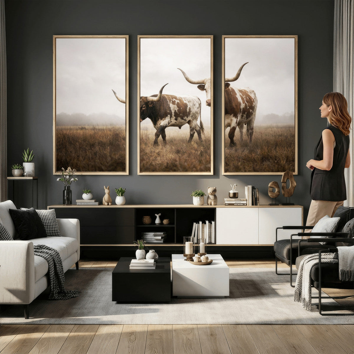 Texas Longhorn Canvas Wall Art Western Bull Desert, Rustic Farmhouse Wall Decor