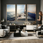 Sailboat Wall Art Canvas Print, Ocean Sunset Sailing Framed Artwork