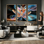 Fractal Lotus Canvas Wall Art, Blue Orange Glowing Flower Abstract Print