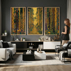 Gustav Klimt Style Forest Canvas Wall Art, Golden Forest Path Floral Art Nouveau Print