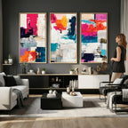 Blue Teal Abstract Canvas Wall Art, Modern Brushstroke Style Print, Navy Orange Contemporary Decor