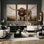 Texas Longhorn Wall Art Canvas Print | Brown Horned Bull Rustic Western Decor