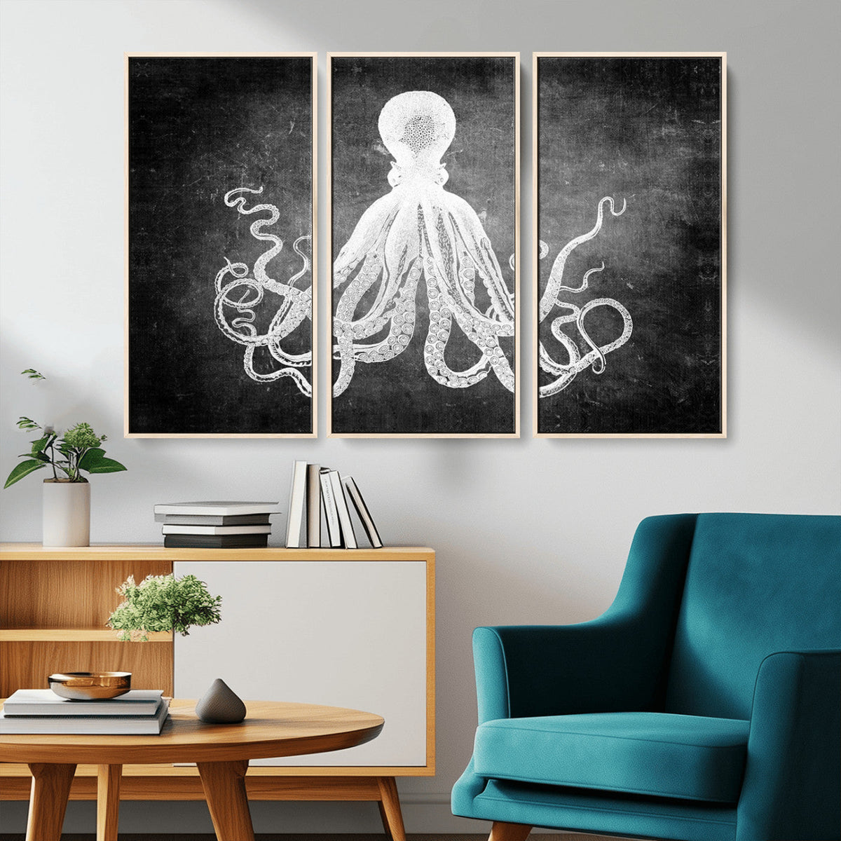 Black White Octopus Wall Art Canvas Print