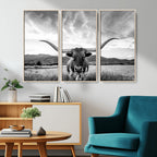 Longhorn Black and White Wall Art | Rustic Western Bull Canvas Print
