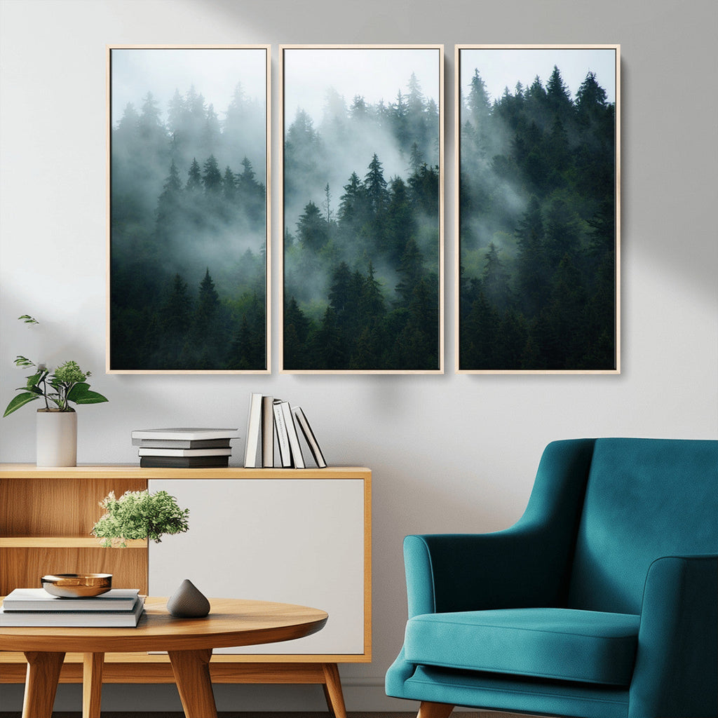 Misty Forest Wall Art | Serene Green Landscape Canvas Print