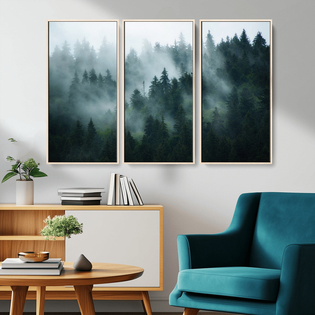 Misty Forest Wall Art | Serene Green Landscape Canvas Print