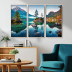 Crystal Clear Lake Wall Art | Mountains Wall Art Canvas | 3 Panel Landscape
