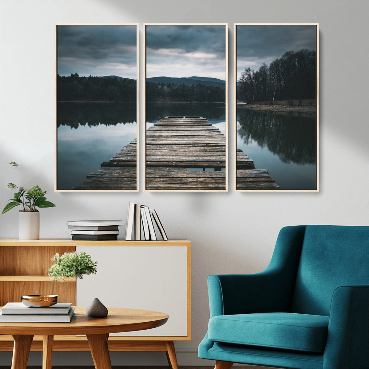 Wooden Bridge Near Lake Wall Art Canvas Print