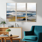Abstract Landscape Wall Art Canvas | 3 Panel Modern Blue, Gold and White Canvas Art