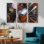 Spices and Seasonings Canvas Wall Art | Colorful Triptych Kitchen Decor
