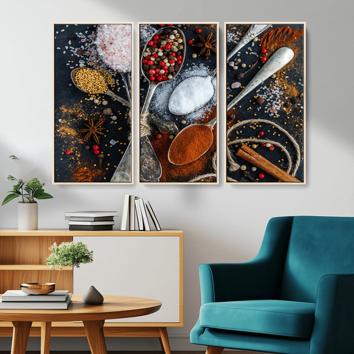 Spices and Seasonings Canvas Wall Art | Colorful Triptych Kitchen Decor
