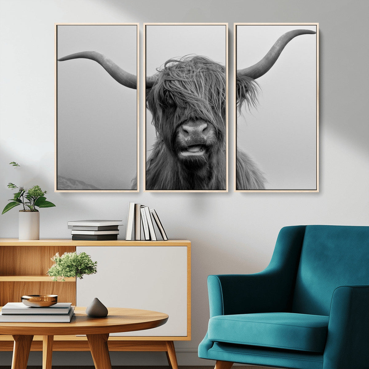 Texas Cow Wall Art Canvas, Texas Longhorn Cattle Canvas Print