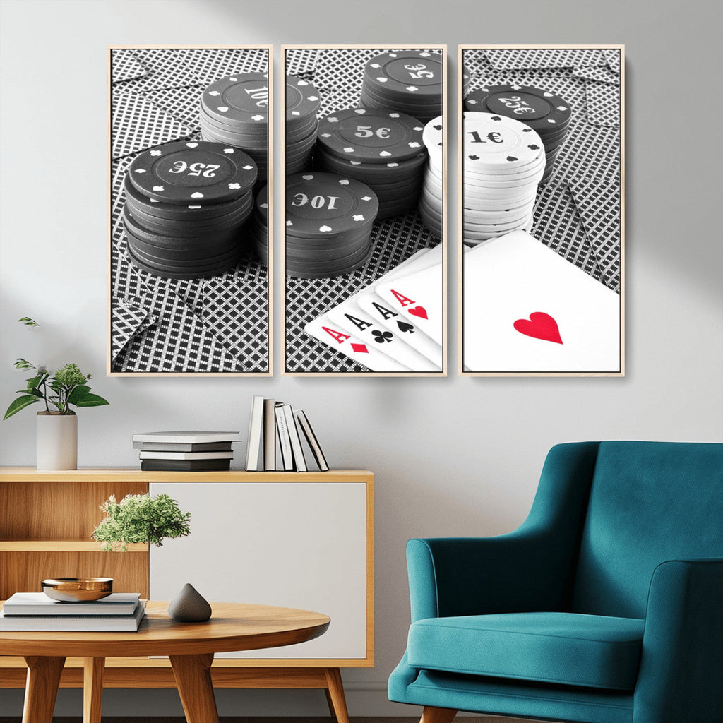 Poker Game Cards Wall Art Canvas, Multi Panel Wall Art