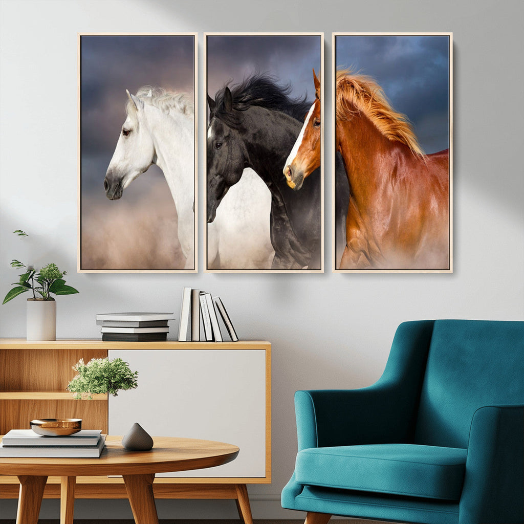 Animal Wall Art Three Horses Farmhouse Art Canvas Print