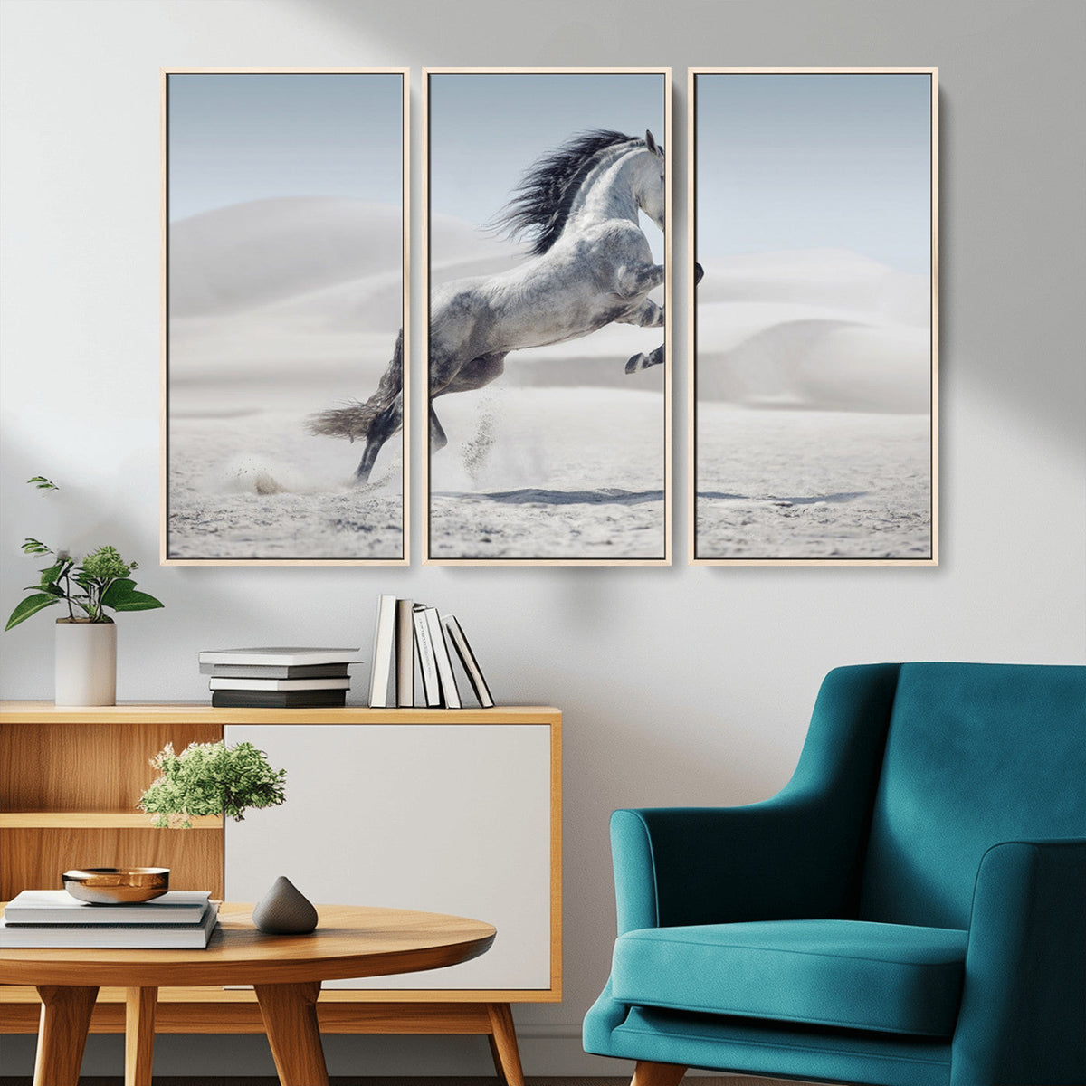 Prancing Horse Desert Large Wall Art Canvas Print, Majestic Horse Animal Artwork