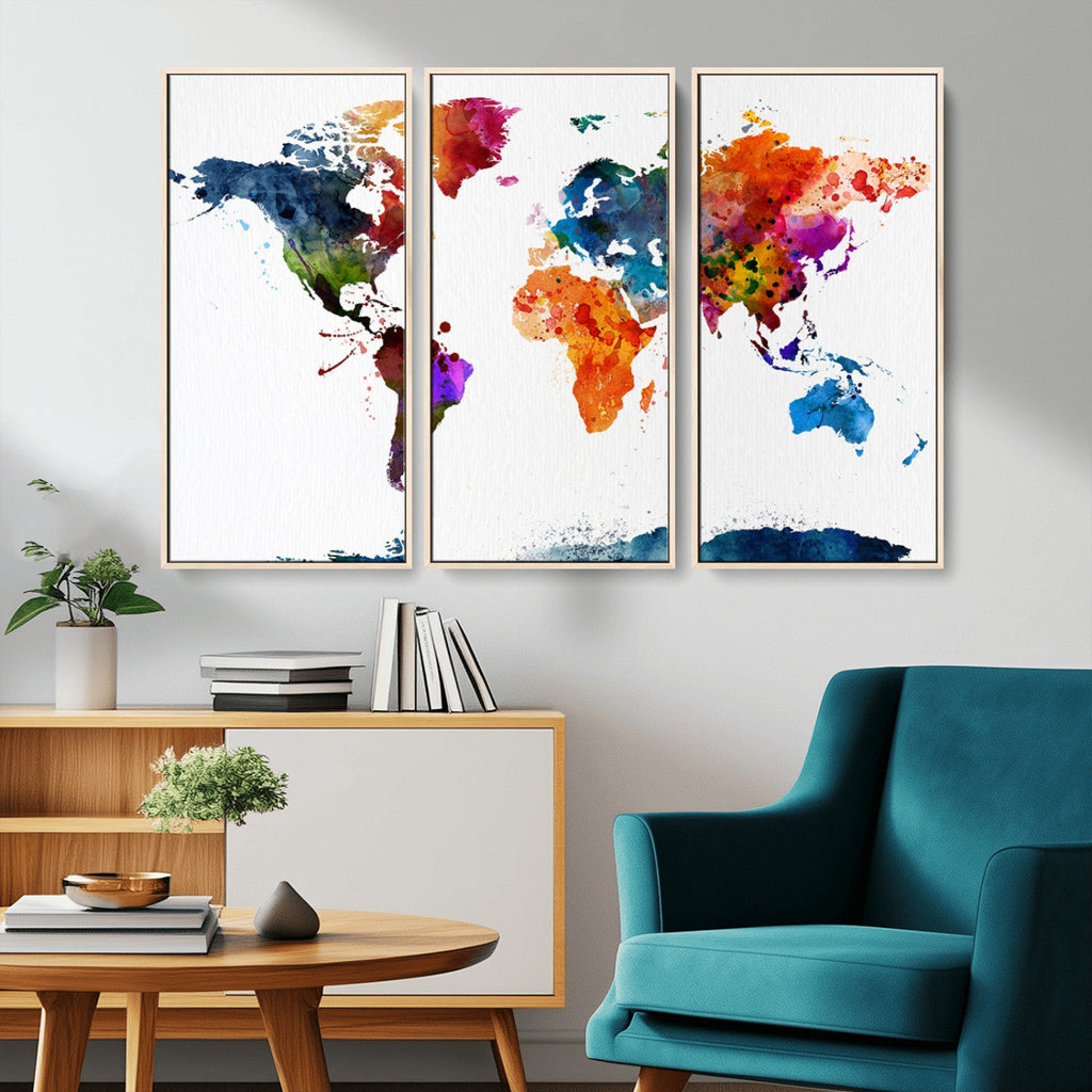 Bold Colorful World Map Canvas Print | Detailed Map of the World Wall Art