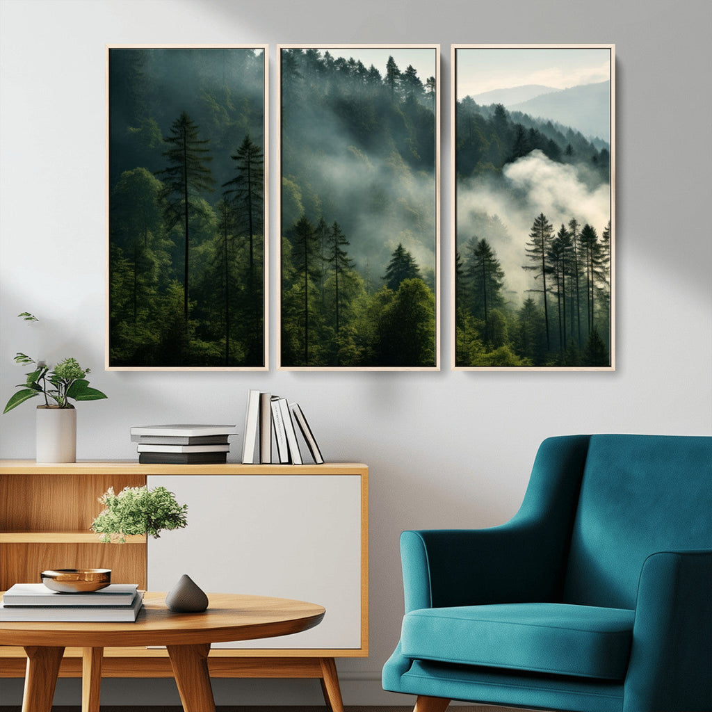 Misty Forest Wall Art Premium Canvas Print, Foggy and Serene Atmosphere