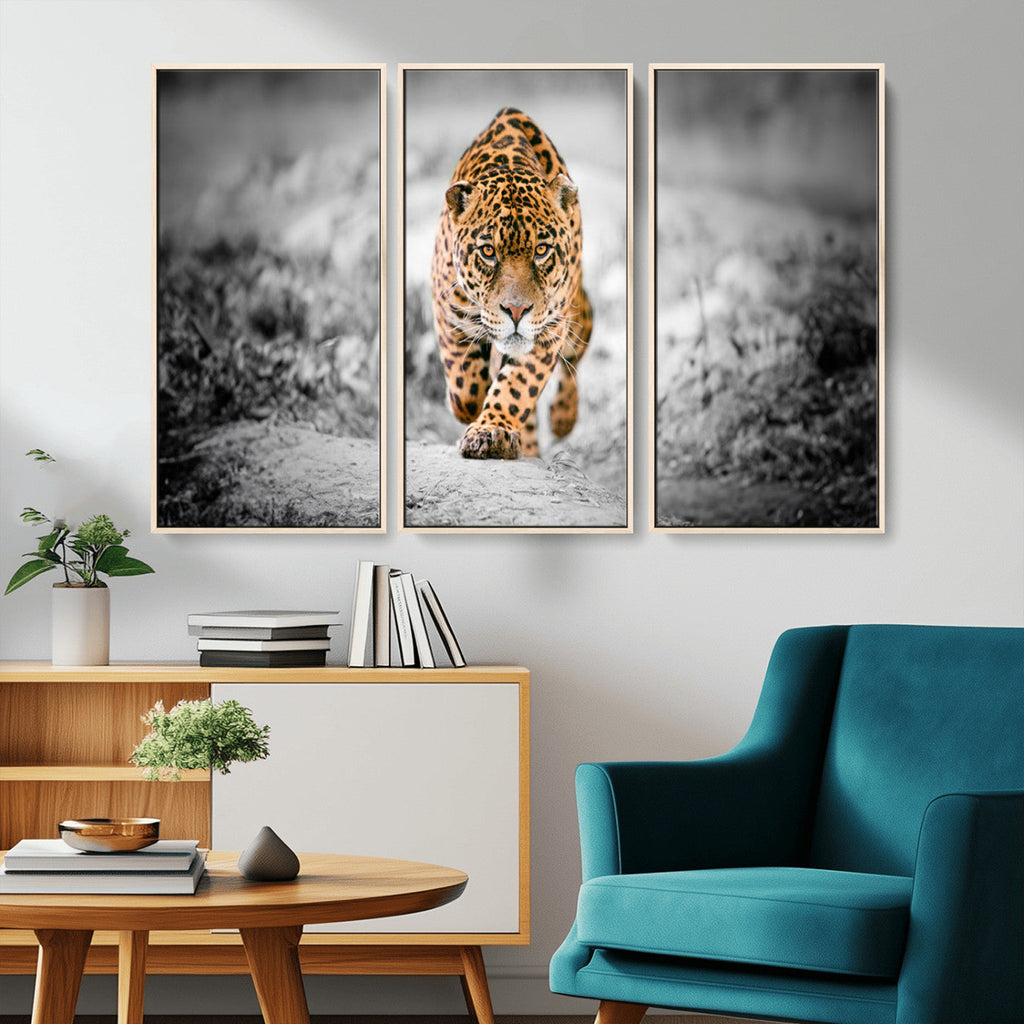 Jaguar Wall Art Canvas Print, Majestic Big Cat in Focused Pursuit