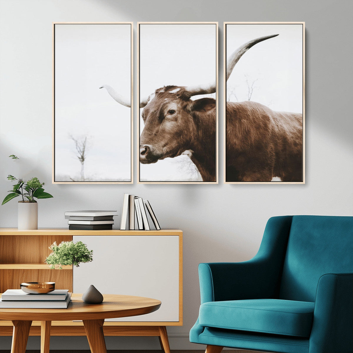 Rustic Bull Wall Art Canvas Print, Modern Longhorn Farmhouse Animal Decor