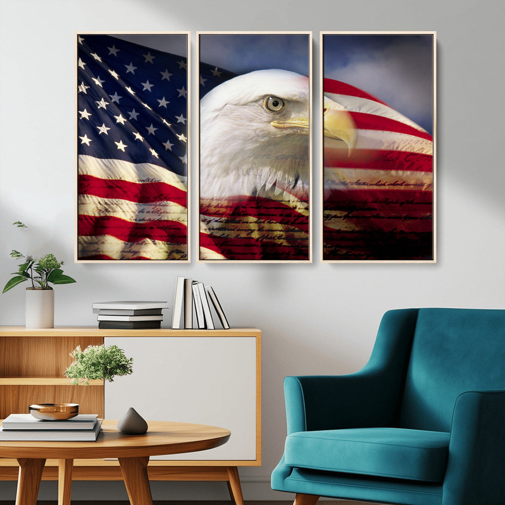 American Flag Eagle Symbol Wall Art Canvas Print, Patriotic American Flag Eagle Wall Art