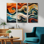 Abstract Wave Wall Art, Ready to Hang Framed Canvas Print | Extra Large 3 Piece Canvas Wall Art