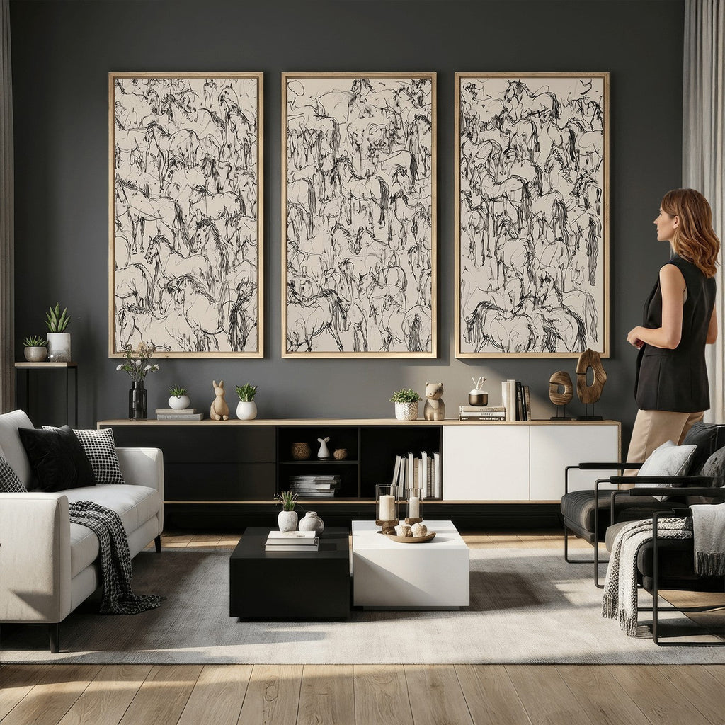 Abstract Horse Sketch Wall Art, Ready to Hang