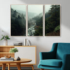 Misty Forest Wall Art, Tranquil Nature Landscape, Ready to Hang | Extra Large 3 Piece Canvas Wall Art