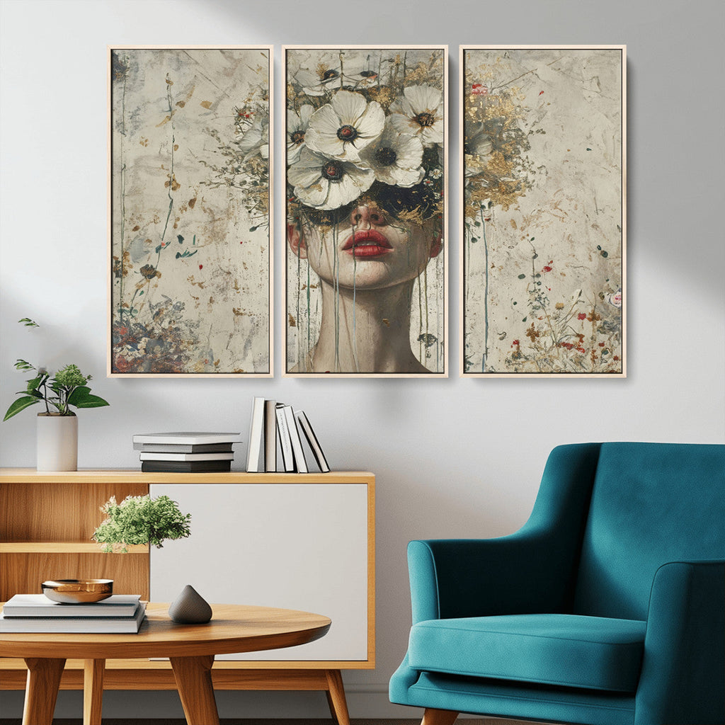 Abstract Floral Women Pastel Wall Art Canvas Print