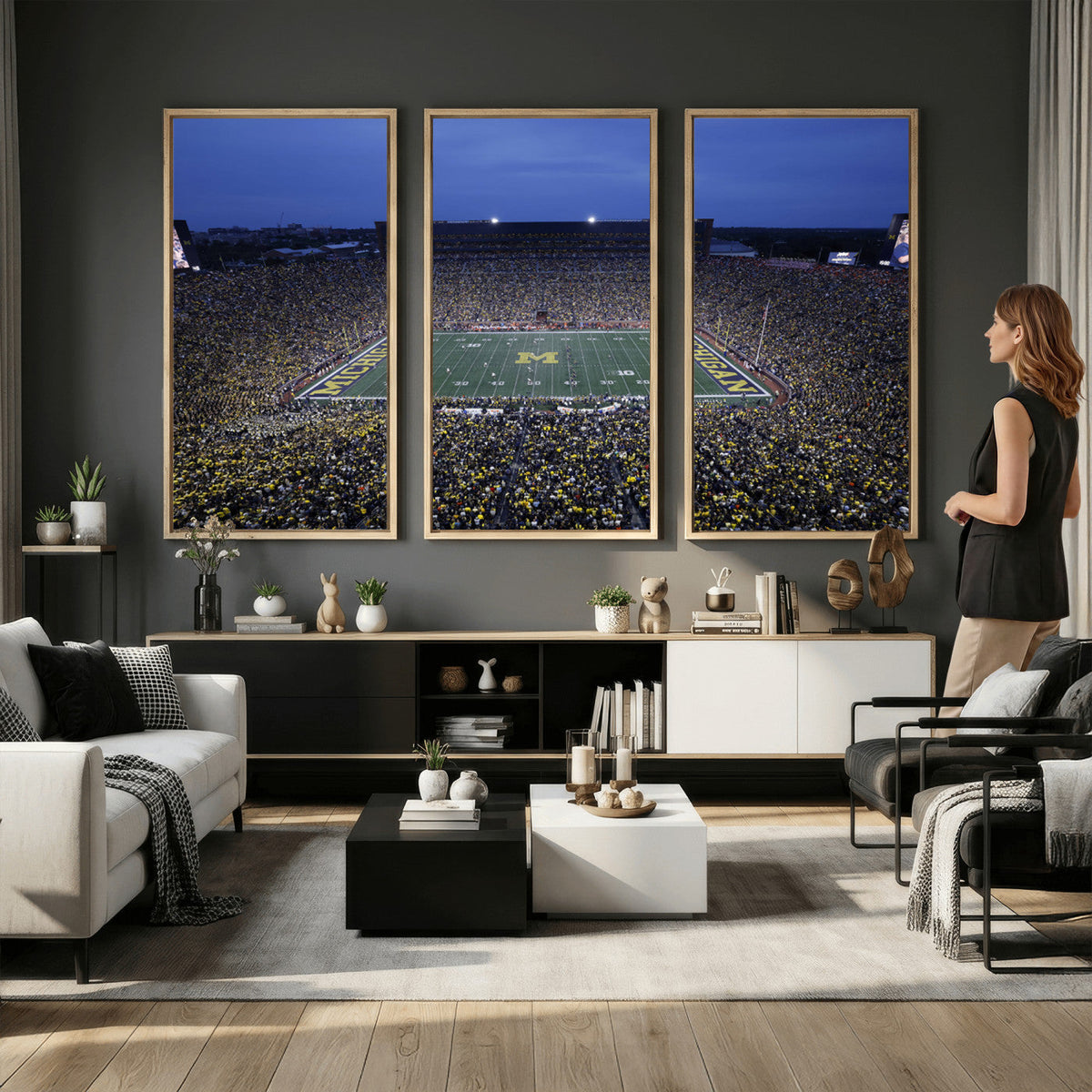University of Michigan Wolverines Football Team Print, Ann Arbor, Home Bar Wall Decor