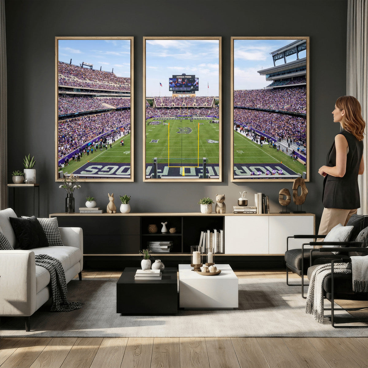 TCU Horned Frogs Football Team Print, Fort Worth Amon G. Carter Stadium, Framed and Ready to Hang