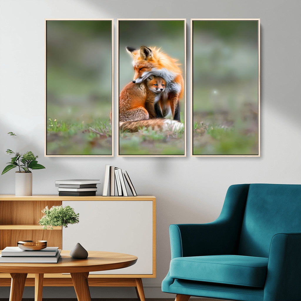 Heartwarming Fox and Baby Cub Wall Art | Canvas Print of Foxes in Nature