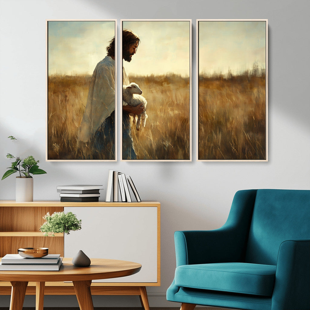 Jesus the Good Shepherd Wall Art Canvas Print, Inspirational Christian Religious Print for Prayer Room