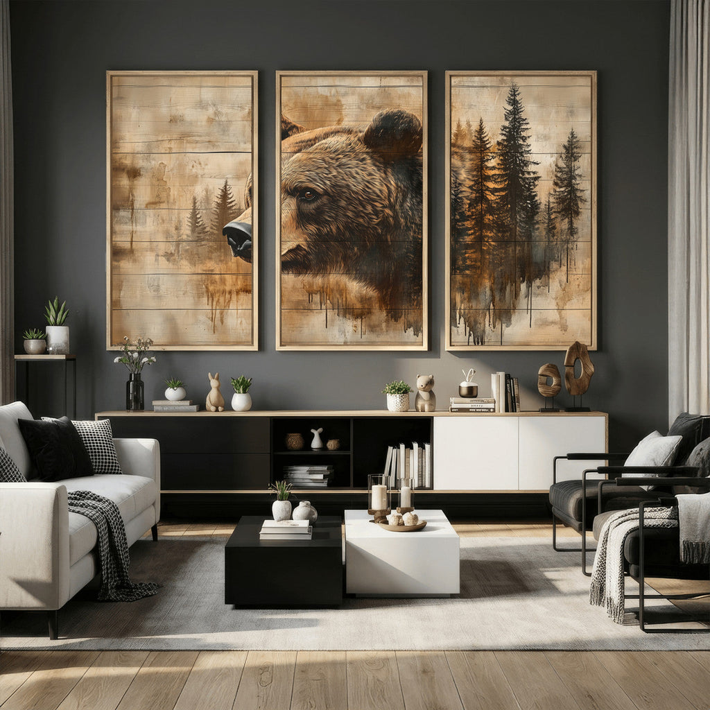 Rustic Grizzly Bear Wall Art, Abstract Grizzly 399 Bear Canvas Print, Woodland Wildlife